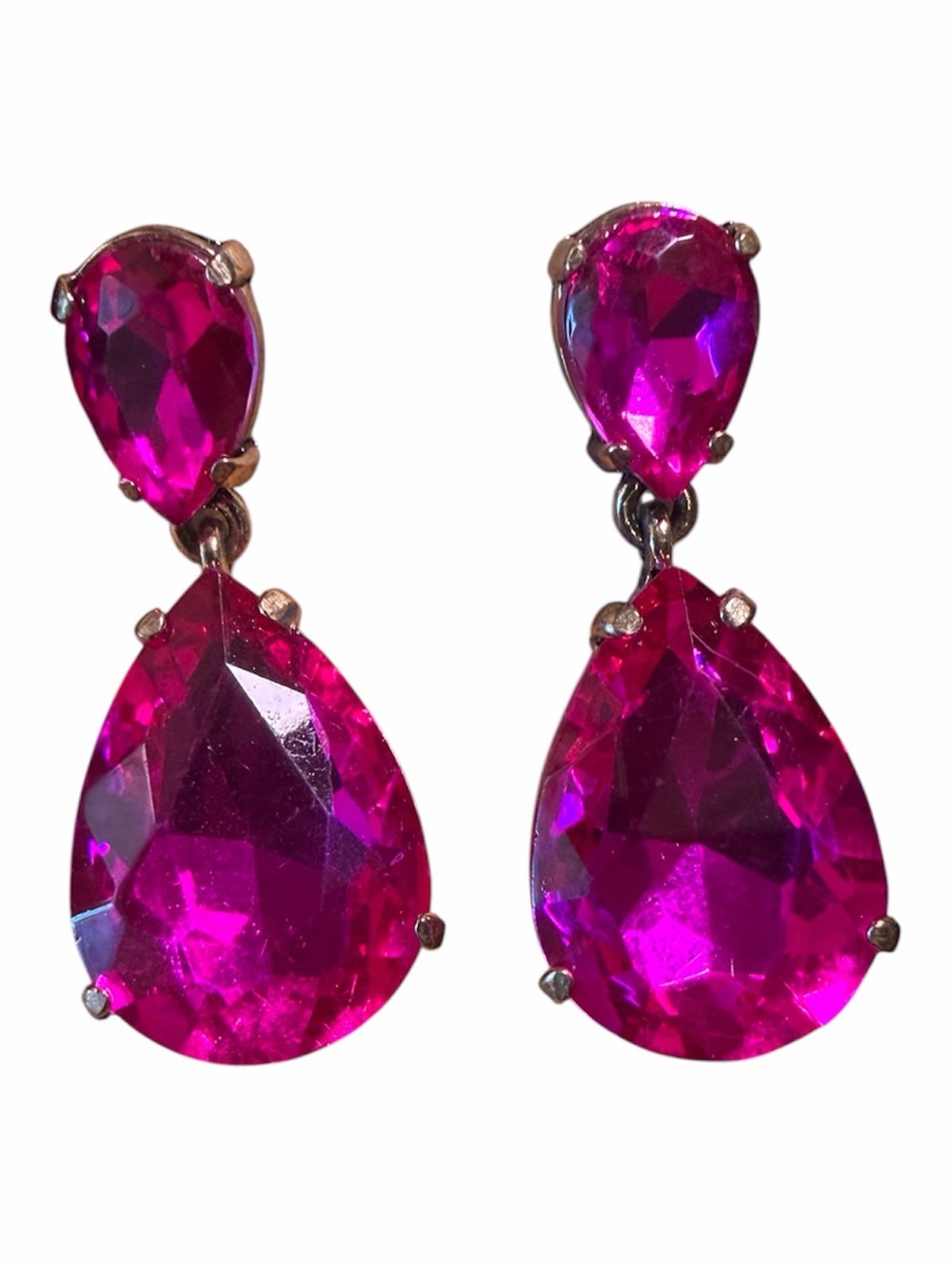 Rhinestone Hot Pink Teardrop Crystal Drop Earrings - Women Jewelry